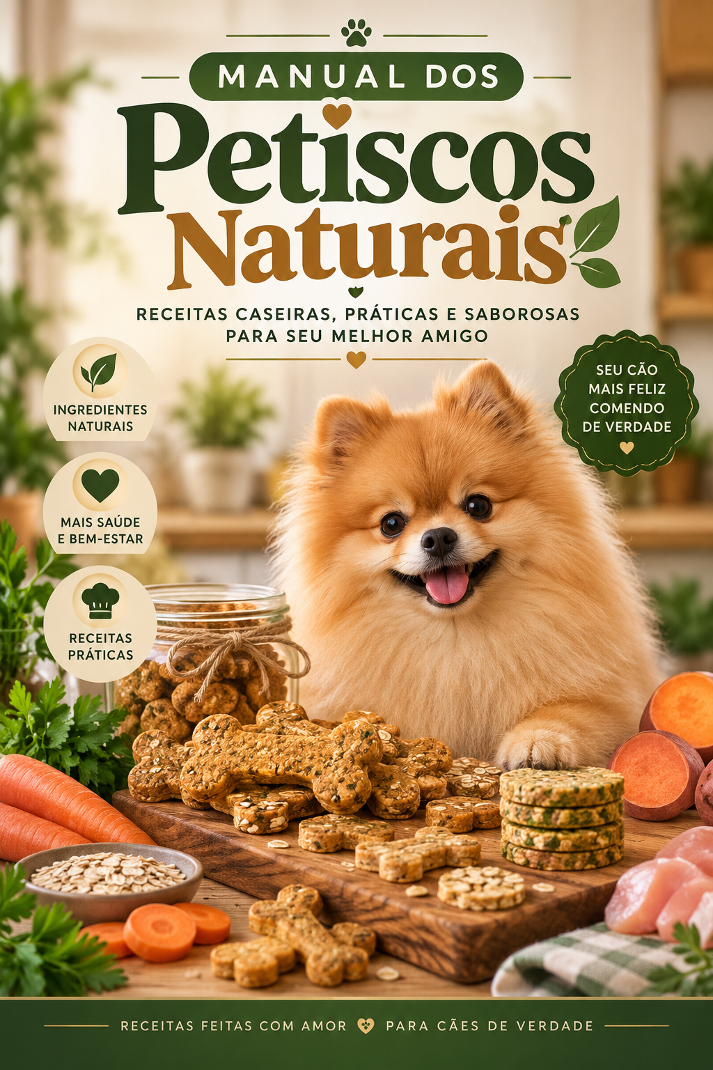 Capa do Manual dos Petiscos Naturais — 100 Receitas para Cães